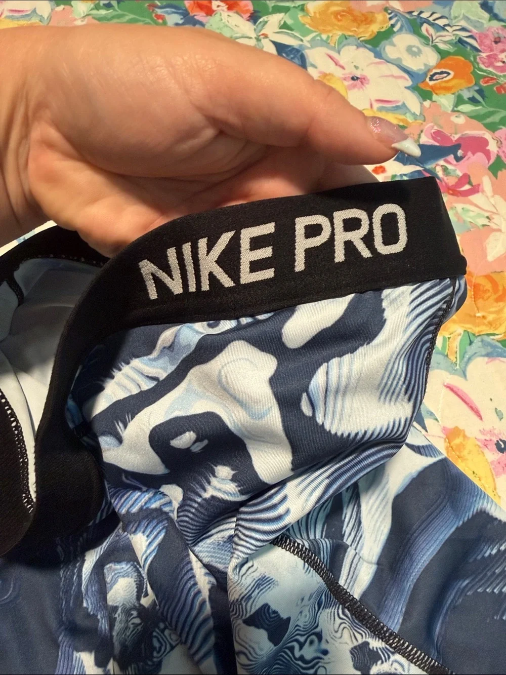 Nike Navy and White Marble Print Compression Track Pants